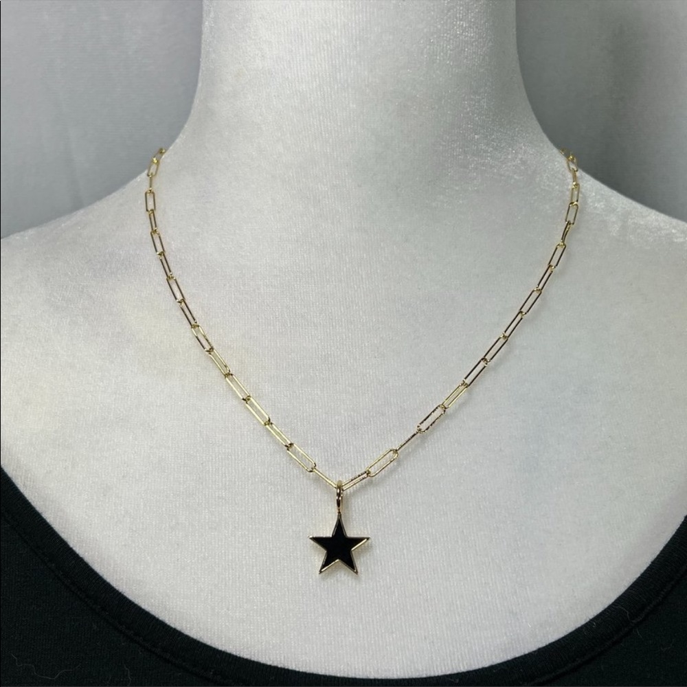 NWT Adornia 14K Gld Sterling Silver Enamel Star Pendant Paperclip Chain